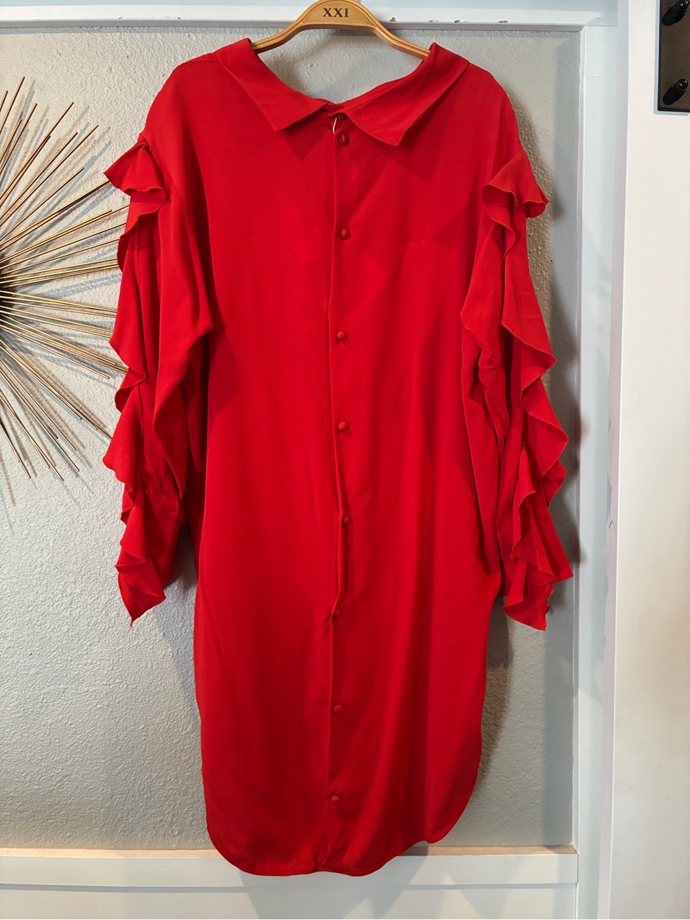 Erika Cavallini Red Ruffle-Sleeve Dress